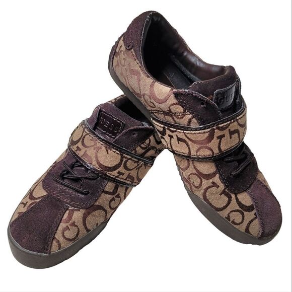 Guess Lace-Up & Velcro  Sneakers With Signiture Monogram Pattern - Brown - Picture 2 of 14